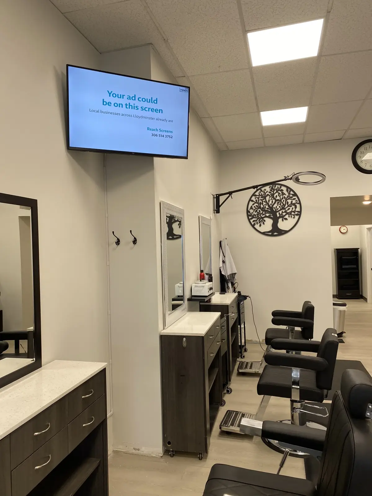Barber shop with a digital screen